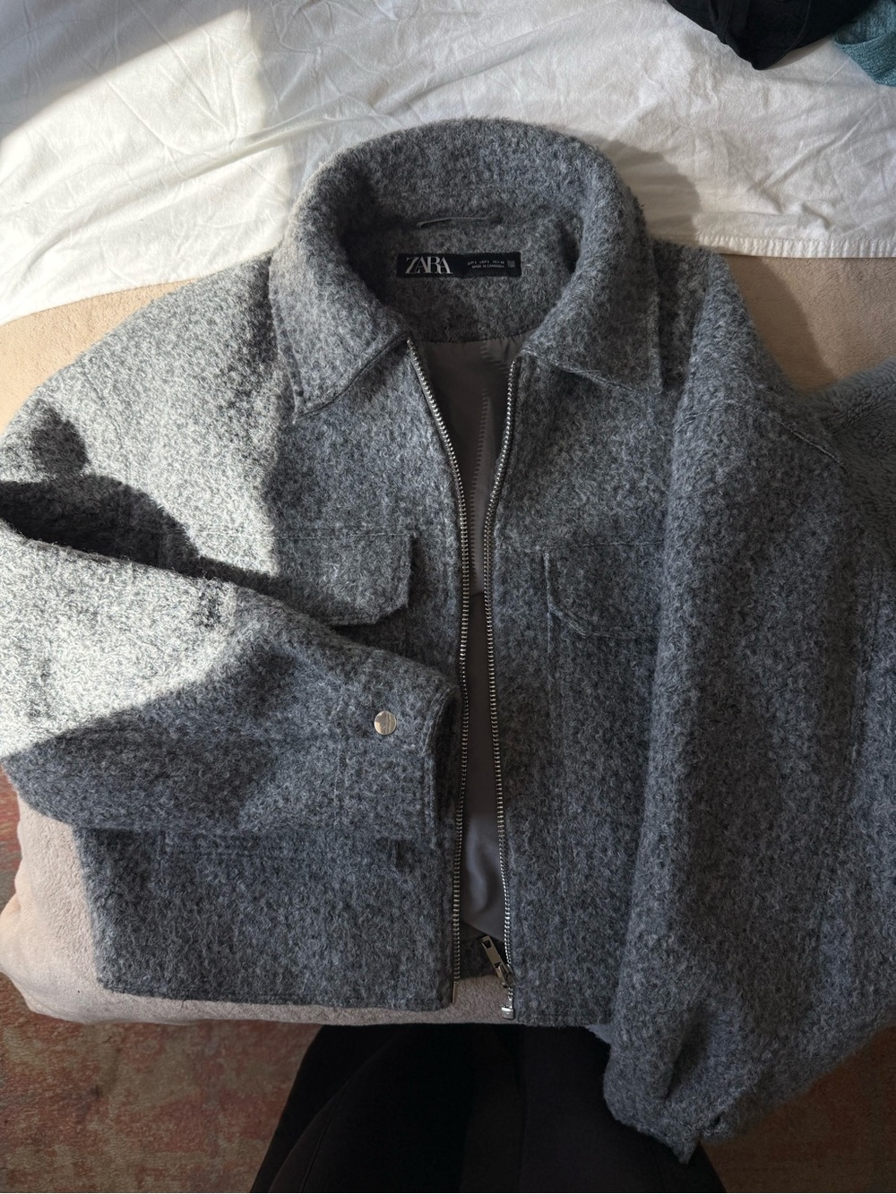Zara | Women's Charcoal Gray Zip-Up Wool Blend Jacket